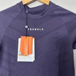 YoungLA SuperVillian Compression Tee Shirt Mens Medium Purple Short Sleeve NWT